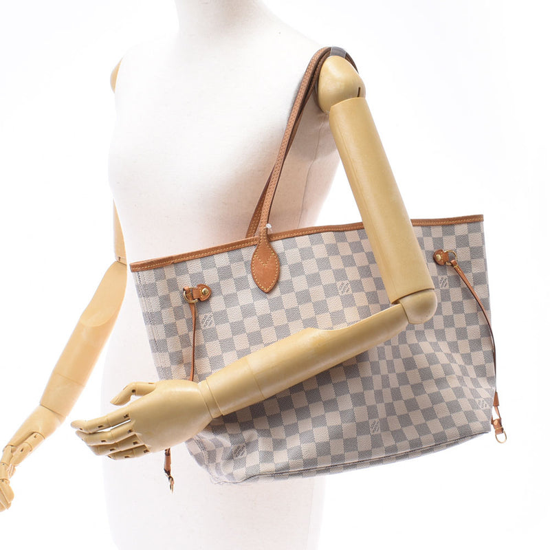 路易威登路易威登Damier Azur从不全毫米古老的白色N51107女士Damier Azur Cambas Tote包B等级使用Silgrin