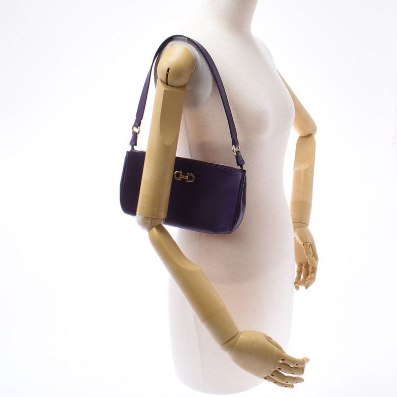 Ferragamo Guncini Purple Gold Bracket Ladies Leather One Shoulder