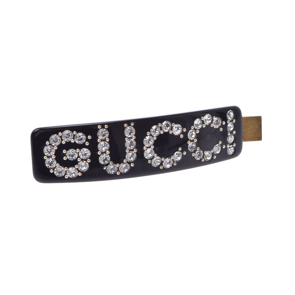 グッチクリスタル ラインストーン ヘアアクセサリー 黒 アンティーク調ゴールド金具 レディース バレッタ GUCCI 中古 – 銀蔵オンライン