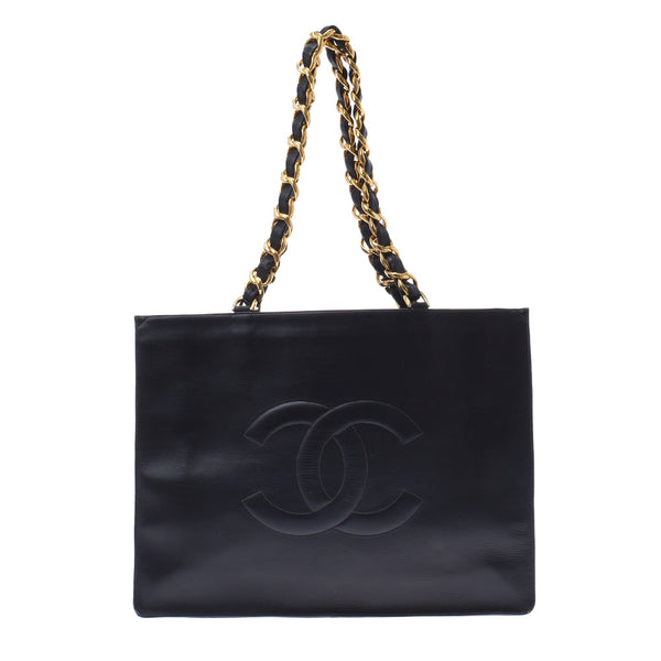 CHANEL Chanel Deco Coco Chain Tote Black Gold Bracket Ladies Calf Tote Bag B Rank used Ginzo