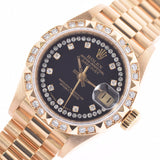 ROLEX Rolex Date Just Besel Diamond Pyramid 69258G Ladies YG Watch Automatic Black Dial A Rank Used Ginzo