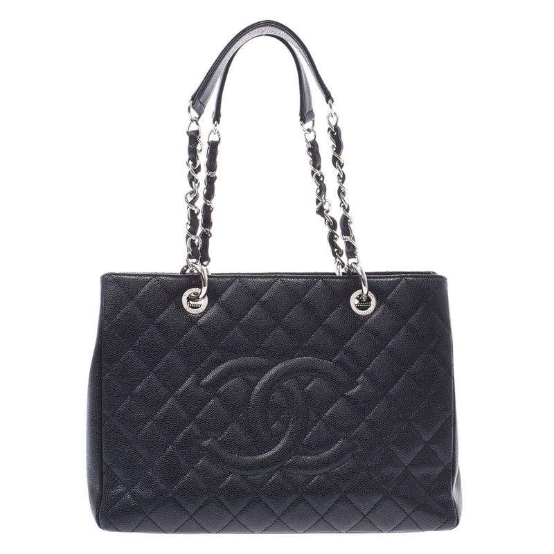 CHANEL Chanel Matrasse GST Tote Black Silver Bracket Ladies Caviar Skin Tote Bag AB Rank Used Ginzo