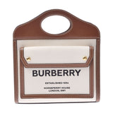 BURBERRY Burberry Mini Tuton Pocket Bag 2WAY Malt Brown/Ivory Ladies Canvas Leather Handbag A Rank used Ginzo