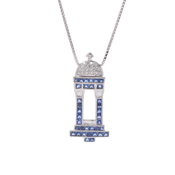 Other building motif sapphire 2.82ct diamond 0.42ct Ladies K18WG Necklace A rank used Ginzo