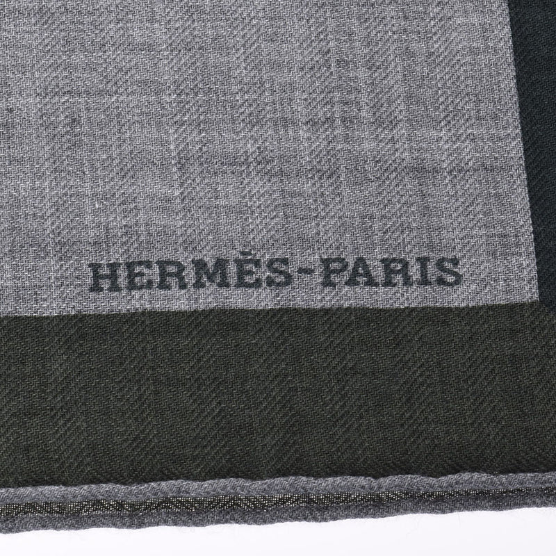 HERMES Hermes POUR L La TTENTE ET LA PRESENTATION Gray / Dark Green Ladies Cashmere 70 % / Silk 30 % Scarf unused Ginzo