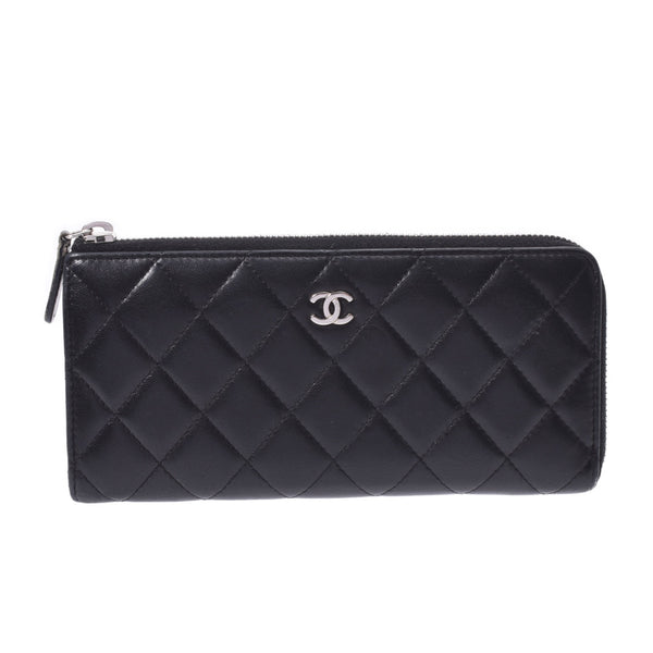 CHANEL Chanel Matrasse L -shaped zipper black silver bracket A68778 Ladies Lambskin Long Wallet B Rank used Ginzo