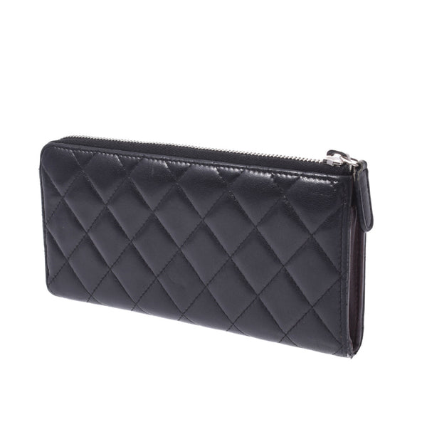 CHANEL Chanel Matrasse L -shaped zipper black silver bracket A68778 Ladies Lambskin Long Wallet B Rank used Ginzo