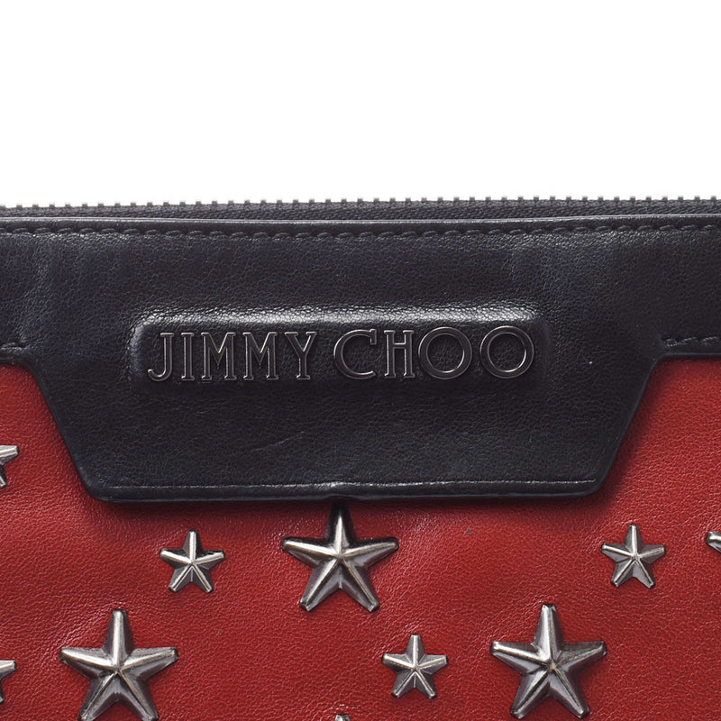 JIMMY CHOO ジミーチュウ スタースタッズ レッド/ブラック ユニセックス レザー クラッチバッグ Bランク 中古 銀蔵