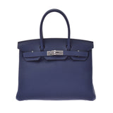 爱马仕爱马仕Birkin 30蓝色Saffir银色酷Z-饰面（大约2021年）女士dogo手提包新金佐