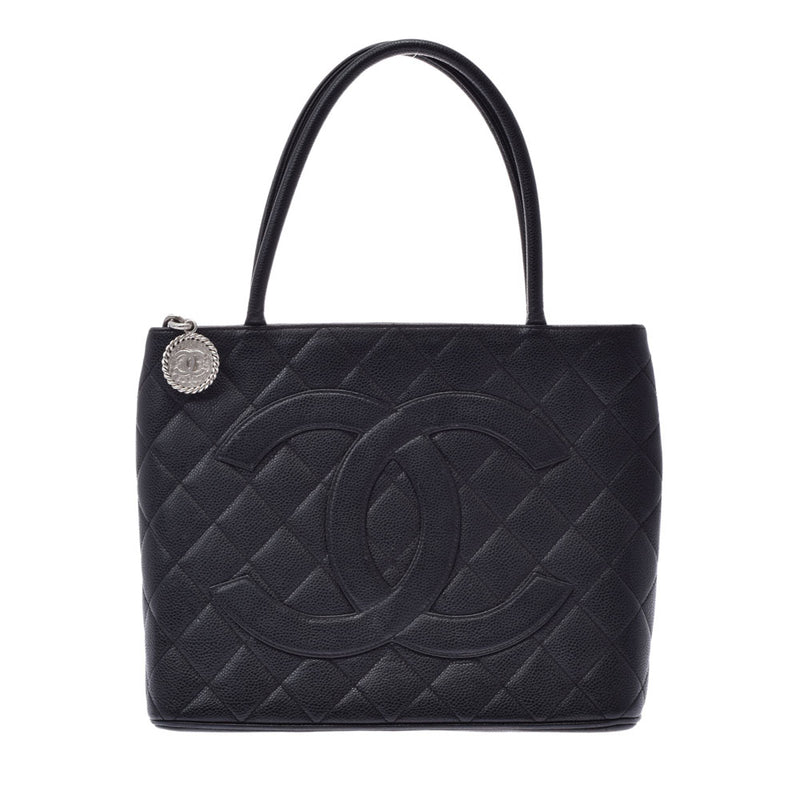 CHANEL Chanel Reprint Tote Black Silver Bracket Ladies Caviar Skin Tote Bag B Rank used Ginzo