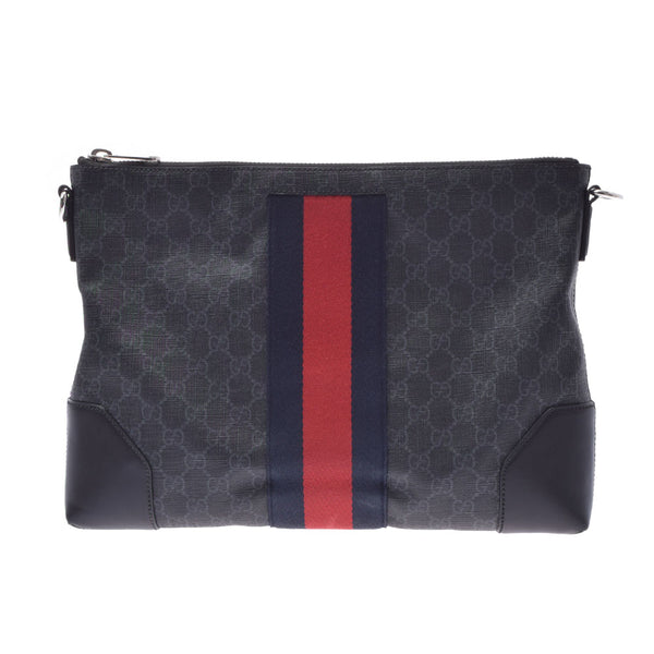 GUCCI グッチ GGスプリーム 2WAYバッグ クラッチバッグ グレー/黒 シルバー金具 474139 メンズ PVC/キャンバス/レザー メッセンジャーバッグ ABランク 中古 銀蔵