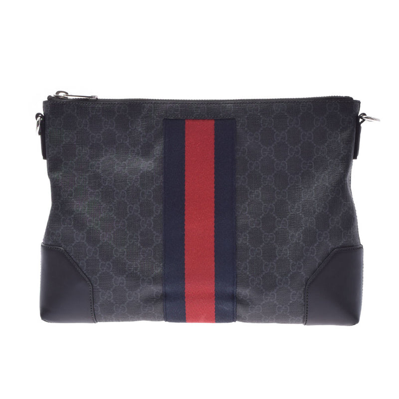 GUCCI グッチ GGスプリーム 2WAYバッグ クラッチバッグ グレー/黒 シルバー金具 474139 メンズ PVC/キャンバス/レザー メッセンジャーバッグ ABランク 中古 銀蔵