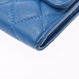 CHANEL Chanel Matrasse Classic Long Flap Wallet Blue Gold Bracket Ladies Caviar Skin Long Wallet AB Rank Used Ginzo