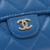 CHANEL Chanel Matrasse Classic Long Flap Wallet Blue Gold Bracket Ladies Caviar Skin Long Wallet AB Rank Used Ginzo