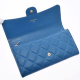 CHANEL Chanel Matrasse Classic Long Flap Wallet Blue Gold Bracket Ladies Caviar Skin Long Wallet AB Rank Used Ginzo