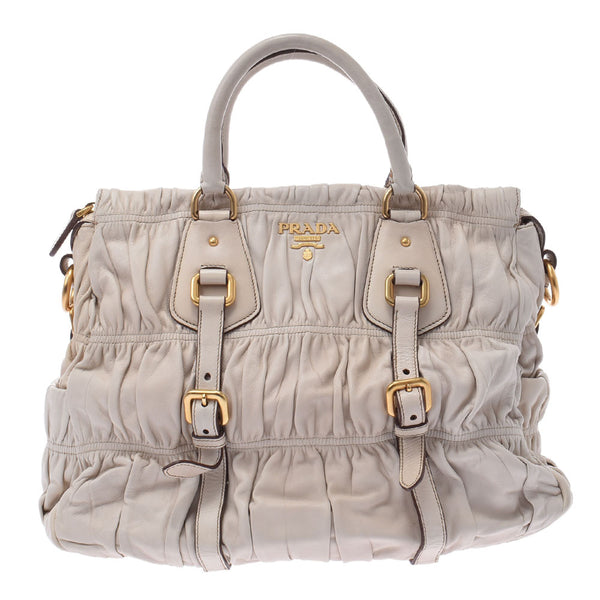 PRADA Prada 2WAY Shoulder Bag Ivory Gold Bracket BN1336 Ladies Leather Handbag A Rank used Ginzo