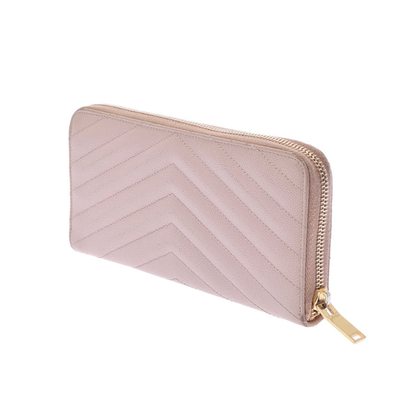 SAINT LAURENT Saint Laurent Zip Around Wallet Pink Gold Bracket 358094 Ladies Leather Long Wallet B Rank Used Ginzo