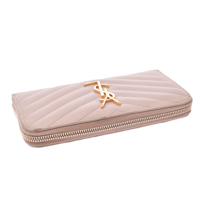 SAINT LAURENT Saint Laurent Zip Around Wallet Pink Gold Bracket 358094 Ladies Leather Long Wallet B Rank Used Ginzo