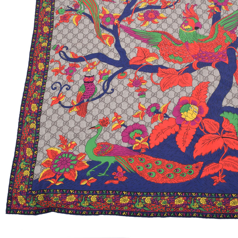 グッチGG柄 花と鳥 90×90cm 茶/赤/青 レディース スカーフ GUCCI 中古