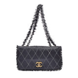 CHANEL シャネル マトラッセ チェーンショルダー 黒 GP金具 レディース ラムスキン ツイード ショルダーバッグ ABランク 中古 銀蔵