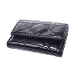 Christian DIOR Christian Dior Lady Dior Lotus Wallet Black Ladies Patent Curfskin Three Fold Wallet Unused Ginzo