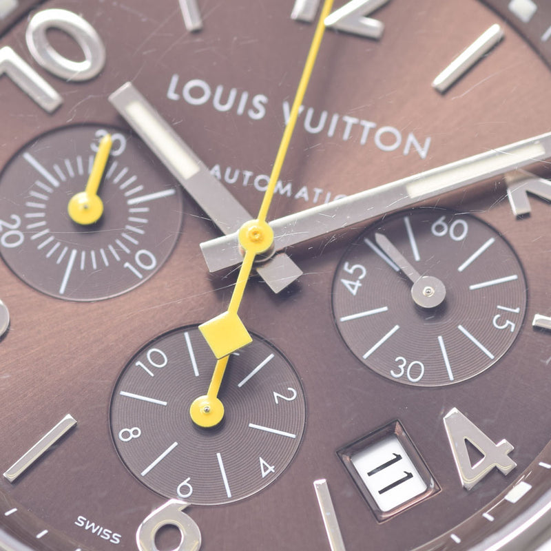 LOUIS VUITTON Louis Vuitton Tambour Chrono Q1121 Men's SS/Rubber Watch Automatic Brown Dial A Rank used Ginzo