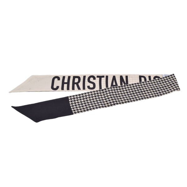 CHRISTIAN DIOR クリスチャンディオール ミッツァ  黒/白 レディース シルク100% スカーフ ABランク 中古 銀蔵