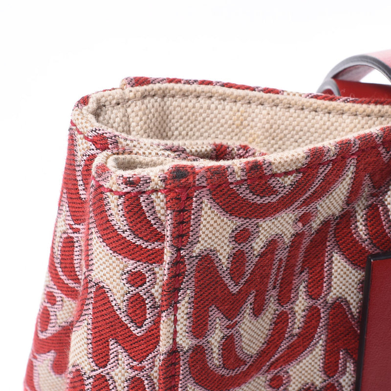 MIUMIU Miu Miu Logo Motif 2WAY Red/Beige 5BA085 Ladies Canvas Handbag AB Rank Used Ginzo