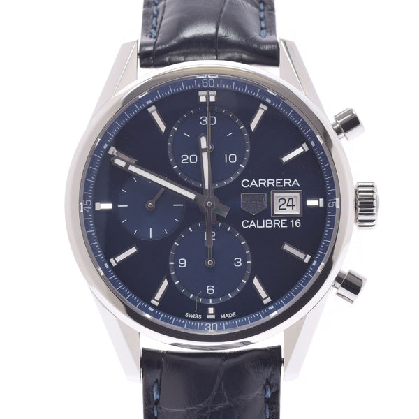 TAG HEUER Taghoier Carrella Calibur 16 Chronograph CBK2112.FC6292 Men's SS/Leather Watch Automatic Blue Dial A Rank used Ginzo