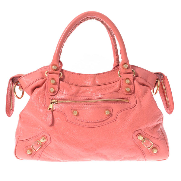 BALENCIAGA Balenciaga Giant Town 2WAY Pink Gold Bracket 285434 Ladies Ram Skin Handbag B Rank Used Ginzo