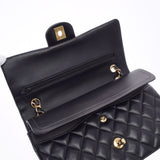 CHANEL Chanel Matrasse Chain Shoulder W Flap 25.5cm Black Gold Bracket Ladies Ram Skin Shoulder Bag A Rank used Ginzo