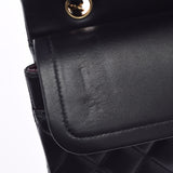 CHANEL Chanel Matrasse Chain Shoulder W Flap 25.5cm Black Gold Bracket Ladies Ram Skin Shoulder Bag A Rank used Ginzo