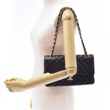 CHANEL Chanel Matrasse Chain Shoulder W Flap 25.5cm Black Gold Bracket Ladies Ram Skin Shoulder Bag A Rank used Ginzo