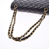 CHANEL Chanel Matrasse Chain Shoulder W Flap 25.5cm Black Gold Bracket Ladies Ram Skin Shoulder Bag A Rank used Ginzo
