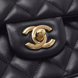 CHANEL Chanel Matrasse Chain Shoulder W Flap 25.5cm Black Gold Bracket Ladies Ram Skin Shoulder Bag A Rank used Ginzo