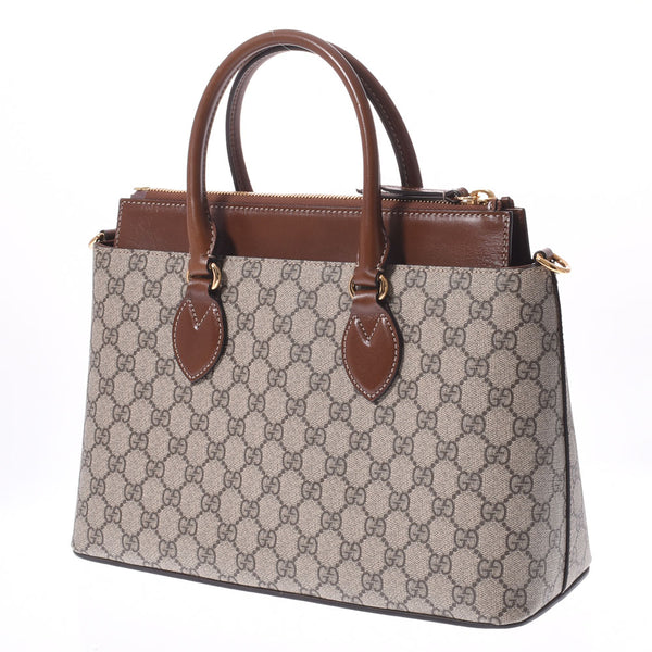 GUCCI Gucci GG Sprem 2WAY Small Brown Gold Bracket 409534 Ladies GG Sprem Canvas PVC Leather Tote Bag A Rank used Ginzo