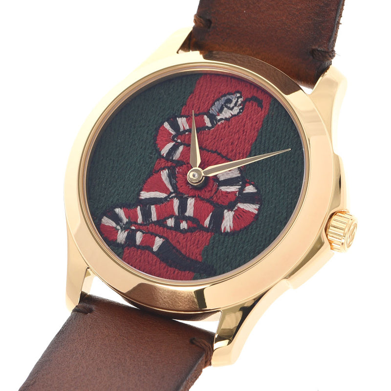 GUCCI Gucci G Timeless King Snake Weaving Weaving Line 126.4 Men's GP/SS Watch Quartz King Snake/Green/Red Dial A Rank Used Ginzo