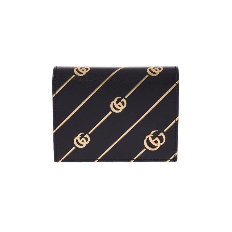 Gucci GG Compact Wallet Black Gold Unisex Trans fold Wallet