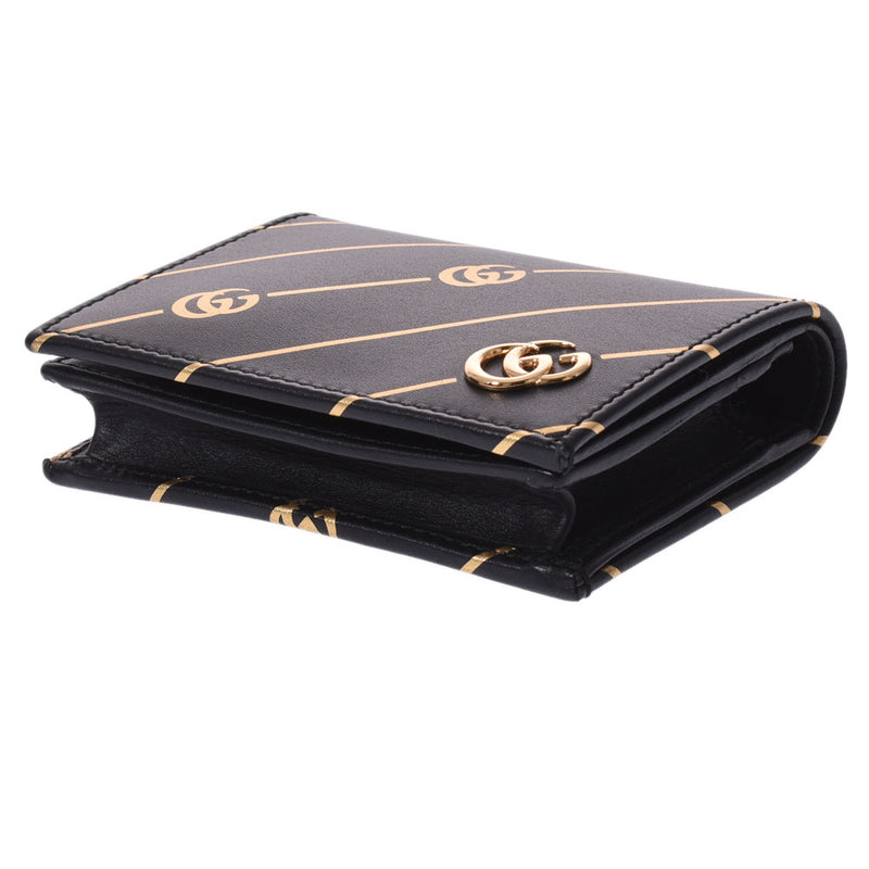 Gucci GG Compact Wallet Black Gold Unisex Trans fold Wallet