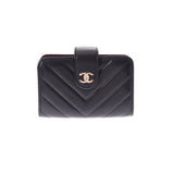 Chanel Chanel v Stitch Cass Case Black Gold Bracket A82287女士LAMBSKIN名片持有人二手Ginzo