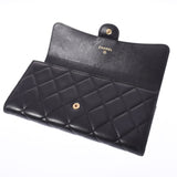 CHANEL Chanel Matrasse Two -fold Black Gold Bracket A80758 Ladies Lambskin Long Wallet B Rank Used Ginzo