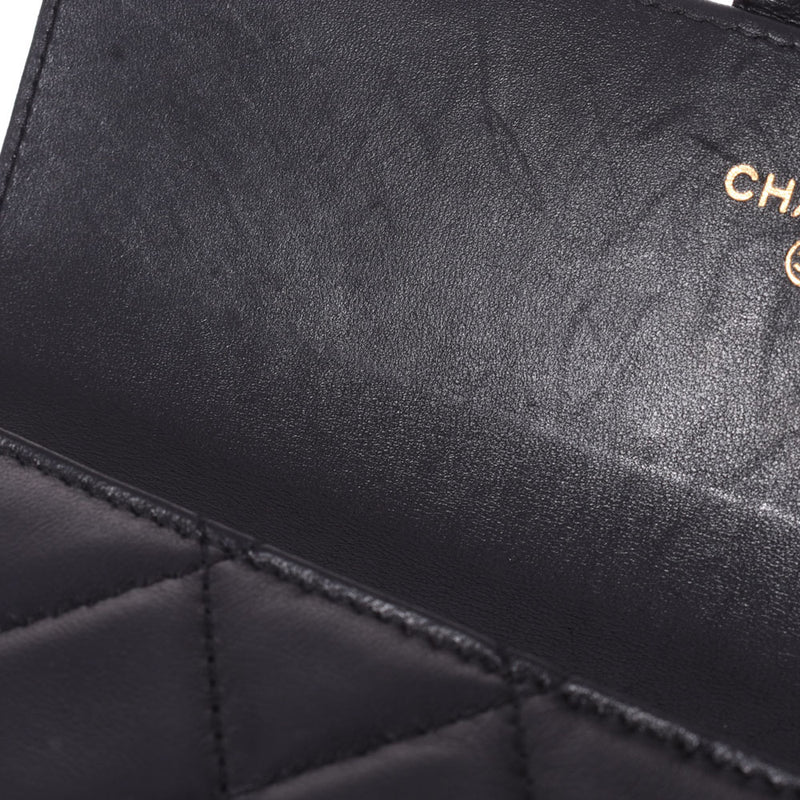 CHANEL Chanel Matrasse Two -fold Black Gold Bracket A80758 Ladies Lambskin Long Wallet B Rank Used Ginzo