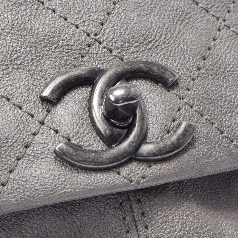 香奈儿香奈儿Matrasse链肩肩灰色古董灰色古董表层女士皮革肩带AB级使用Ginzo