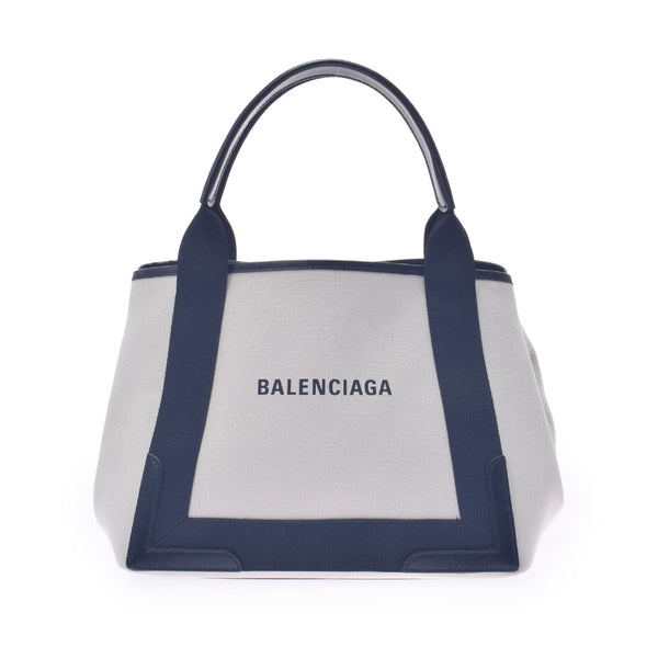 BALENCIAGA バレンシアガ ネイビーカバス ナチュラル/黒 339933 レディース キャンバス/レザー ハンドバッグ Aランク 中古 銀蔵