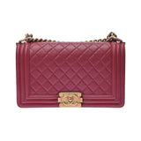 香奈儿香奈儿男孩频道25厘米连锁葡萄酒红金金架女士拉姆皮肤肩袋B等级