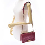 香奈儿香奈儿男孩频道25厘米连锁葡萄酒红金金架女士拉姆皮肤肩袋B等级