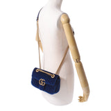 GUCCI Gucci GG Malmont Mini Chain Shoulder Blue Gold Broo 446744 Ladies Velor Shoulder Bag B Rank Used Ginzo
