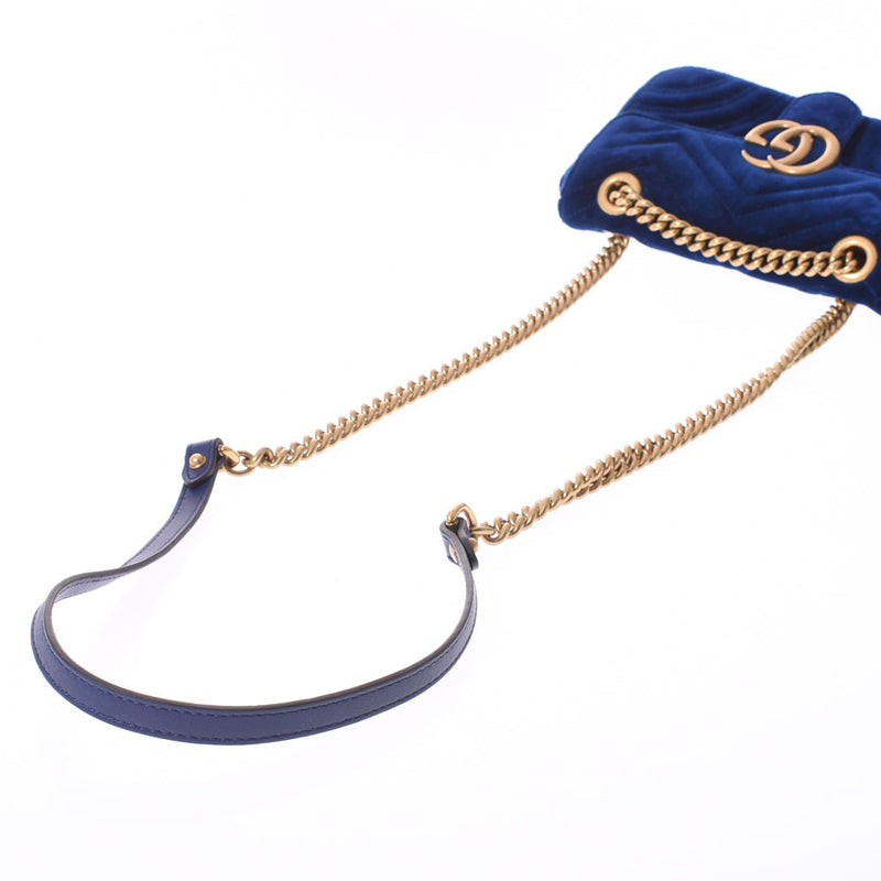 GUCCI Gucci GG Malmont Mini Chain Shoulder Blue Gold Broo 446744 Ladies Velor Shoulder Bag B Rank Used Ginzo