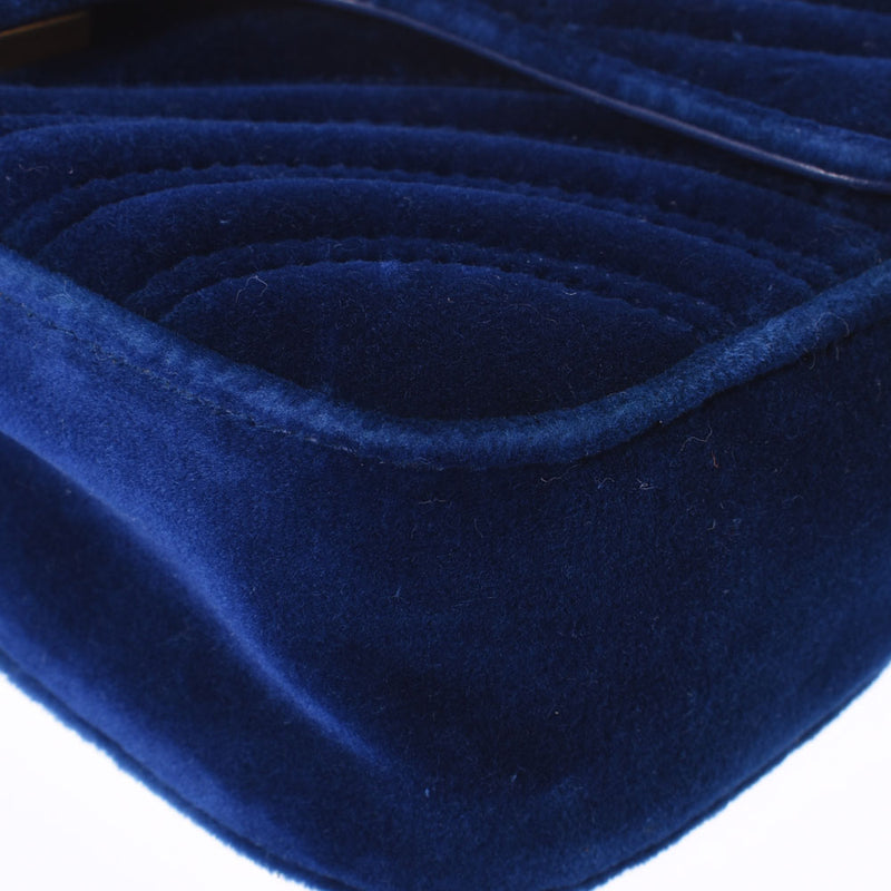 Gucci Gucci GG Malmont Mini Chain肩肩蓝色金色broo 446744女士Velor肩带B等级二手Ginzo