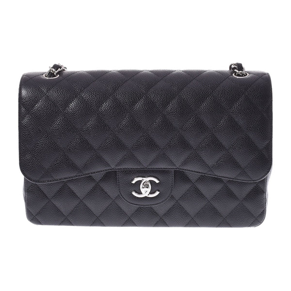 CHANEL Chanel Matrasse Chain Shoulder W Flap 30cm Black Silver Bracket Ladies Caviar Skin Shoulder Bag New Used Ginzo